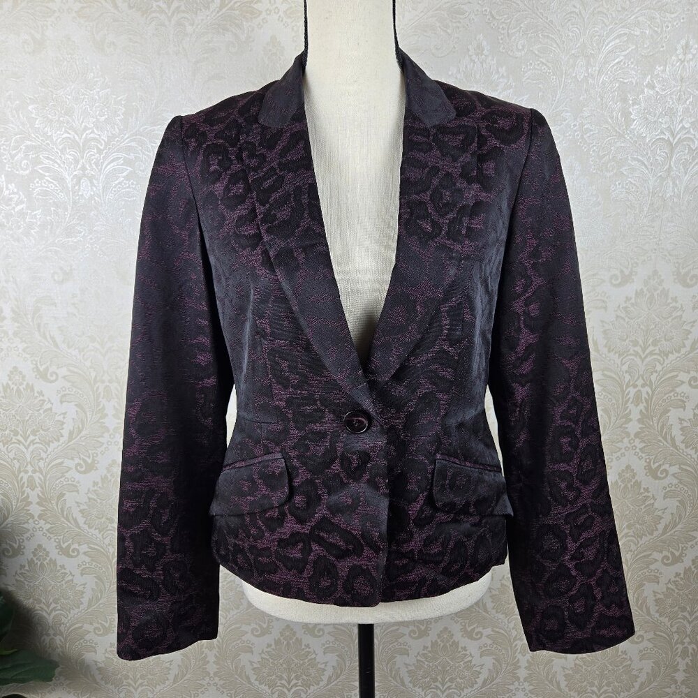 Portfolio Louben Size 8 Black Purple Animal Print Blazer 1 Button Career Office